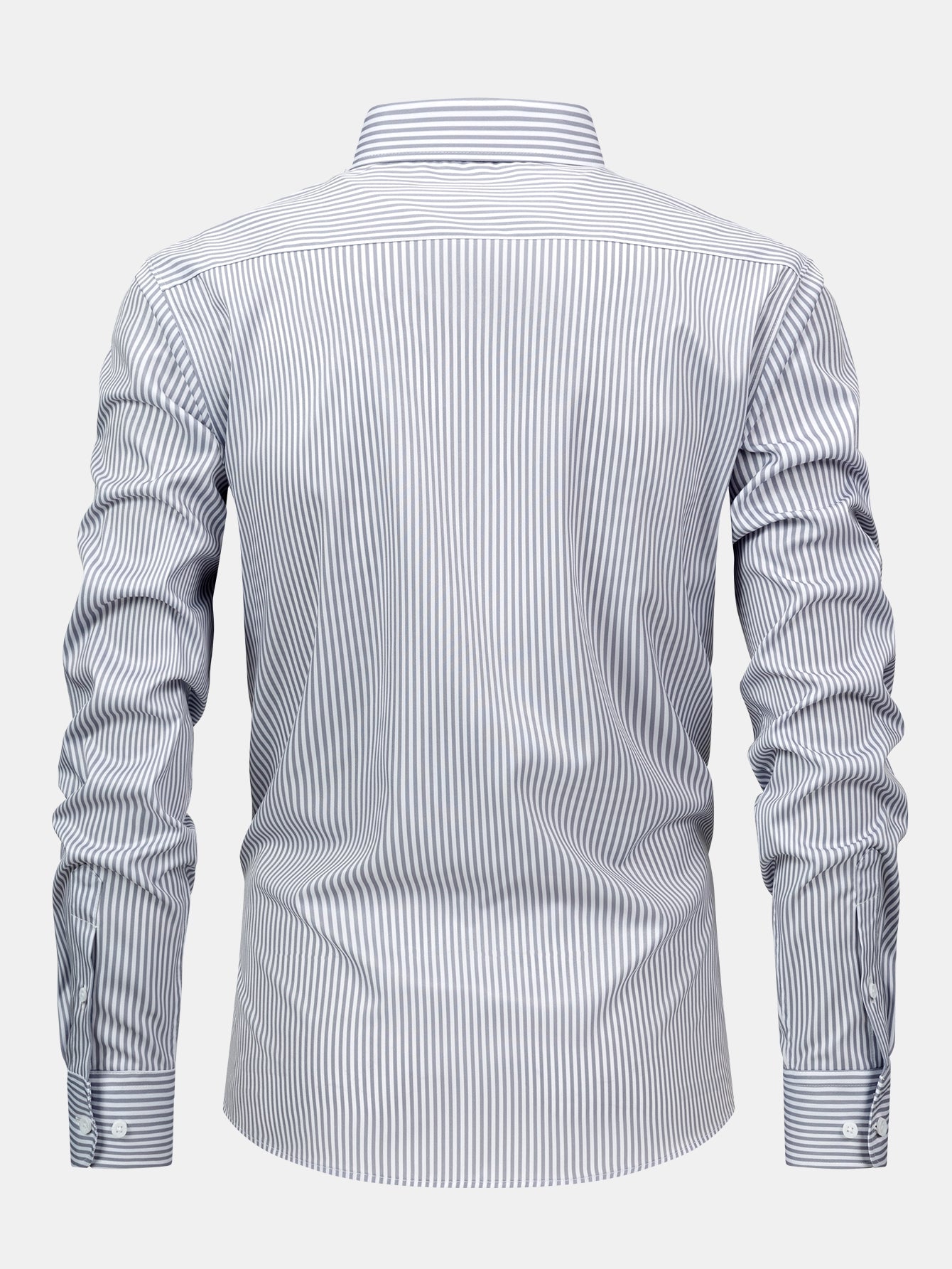 Long-sleeved striped button-down shirt & elastic waist pants