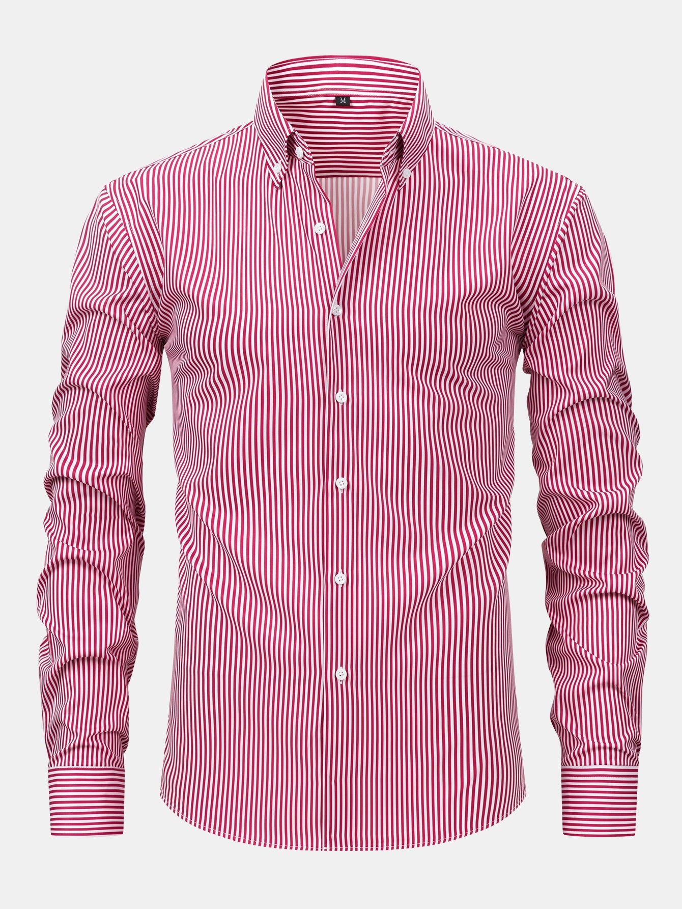 Long-sleeved striped button-down shirt & elastic waist pants