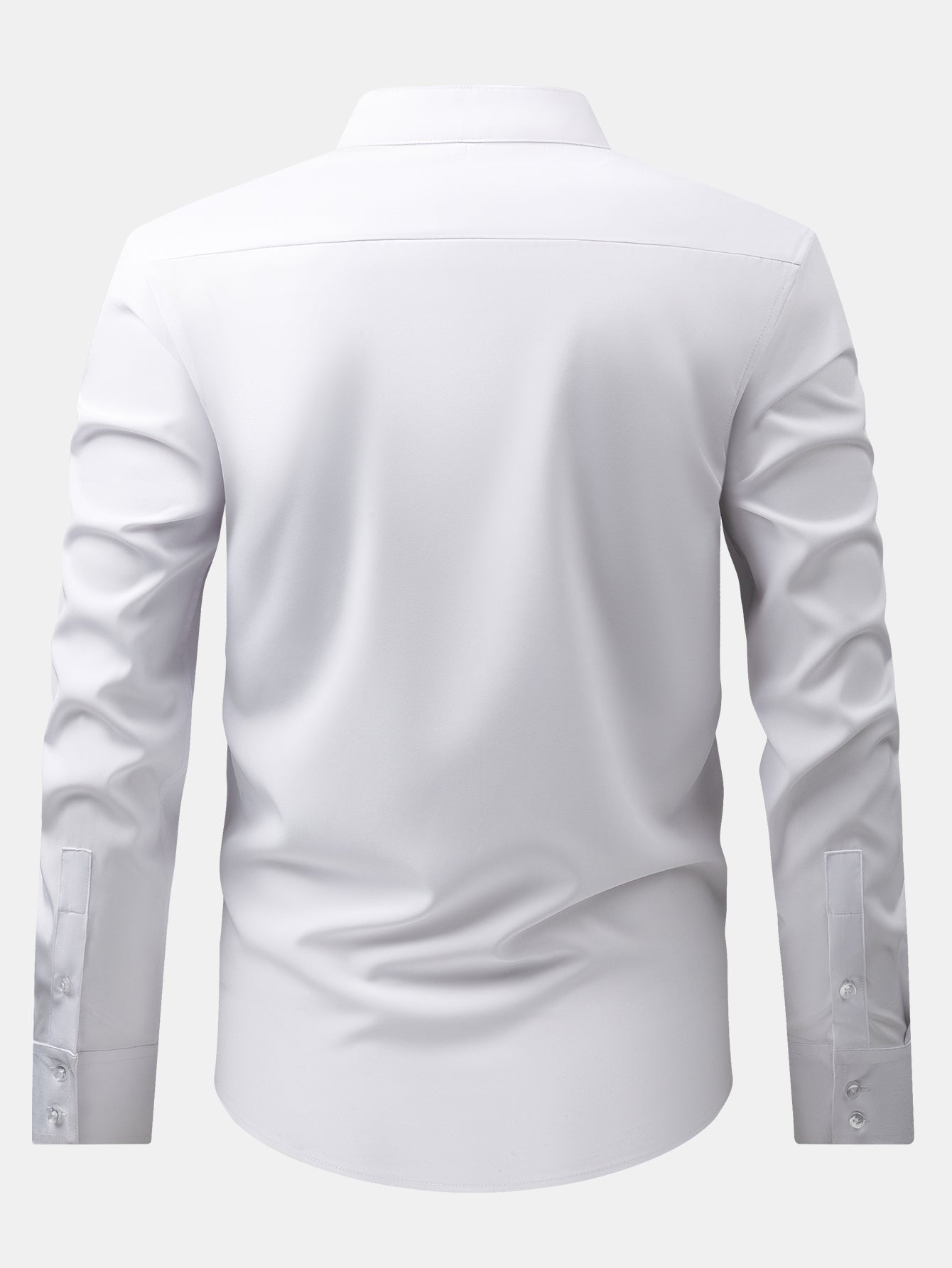 Dress shirt with stand-up collar and hidden anti-wrinkle placket