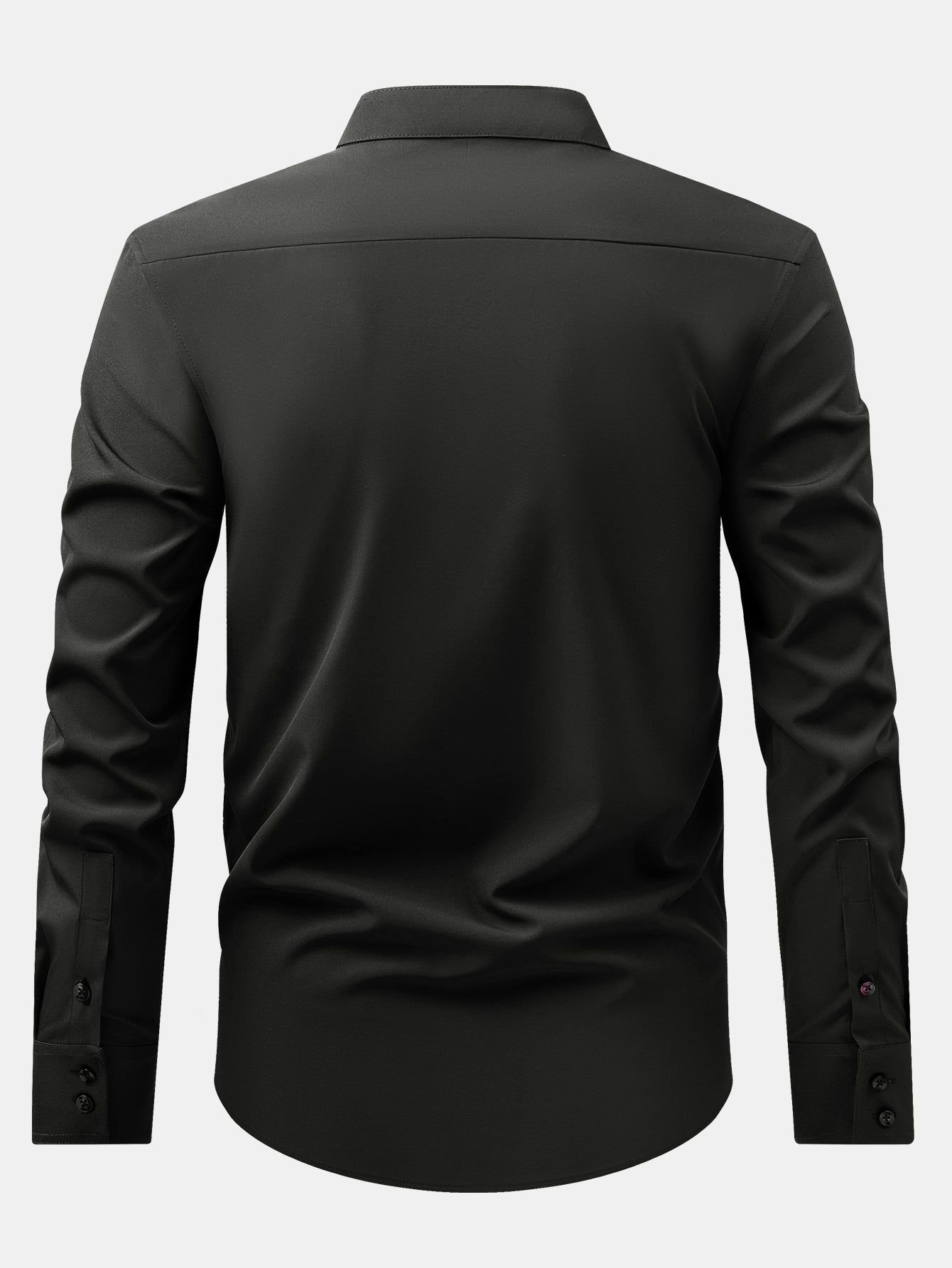 Dress shirt with stand-up collar and hidden anti-wrinkle placket