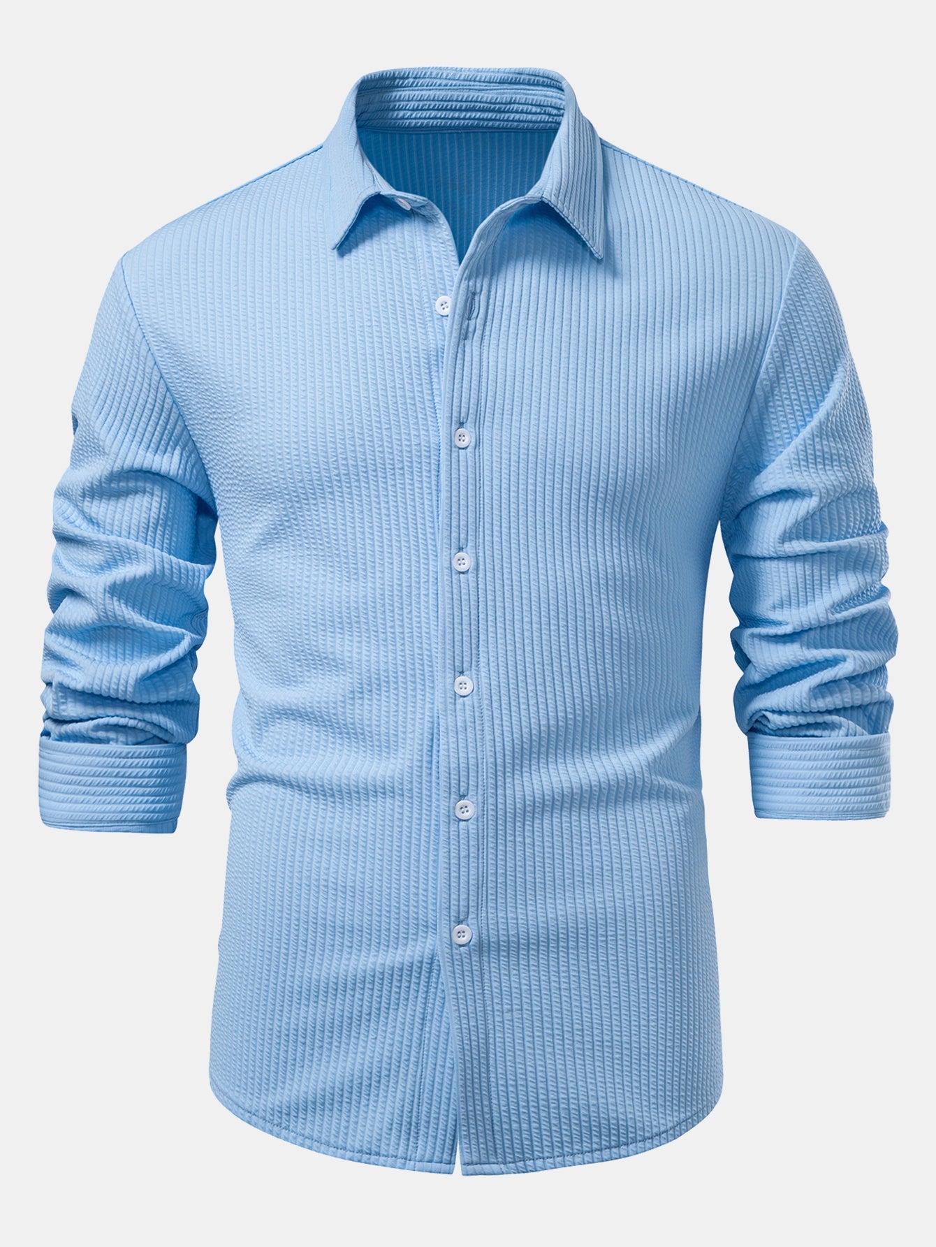 Ribbed muscle fit long sleeve shirt with buttons & ribbed pants