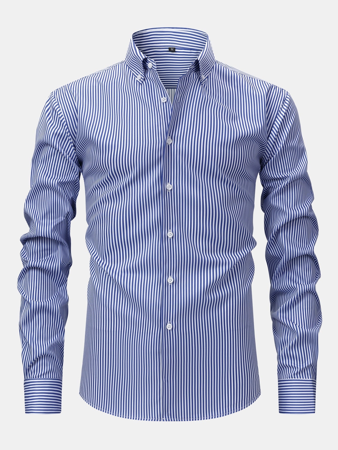 Long-sleeved striped button-down shirt & elastic waist pants