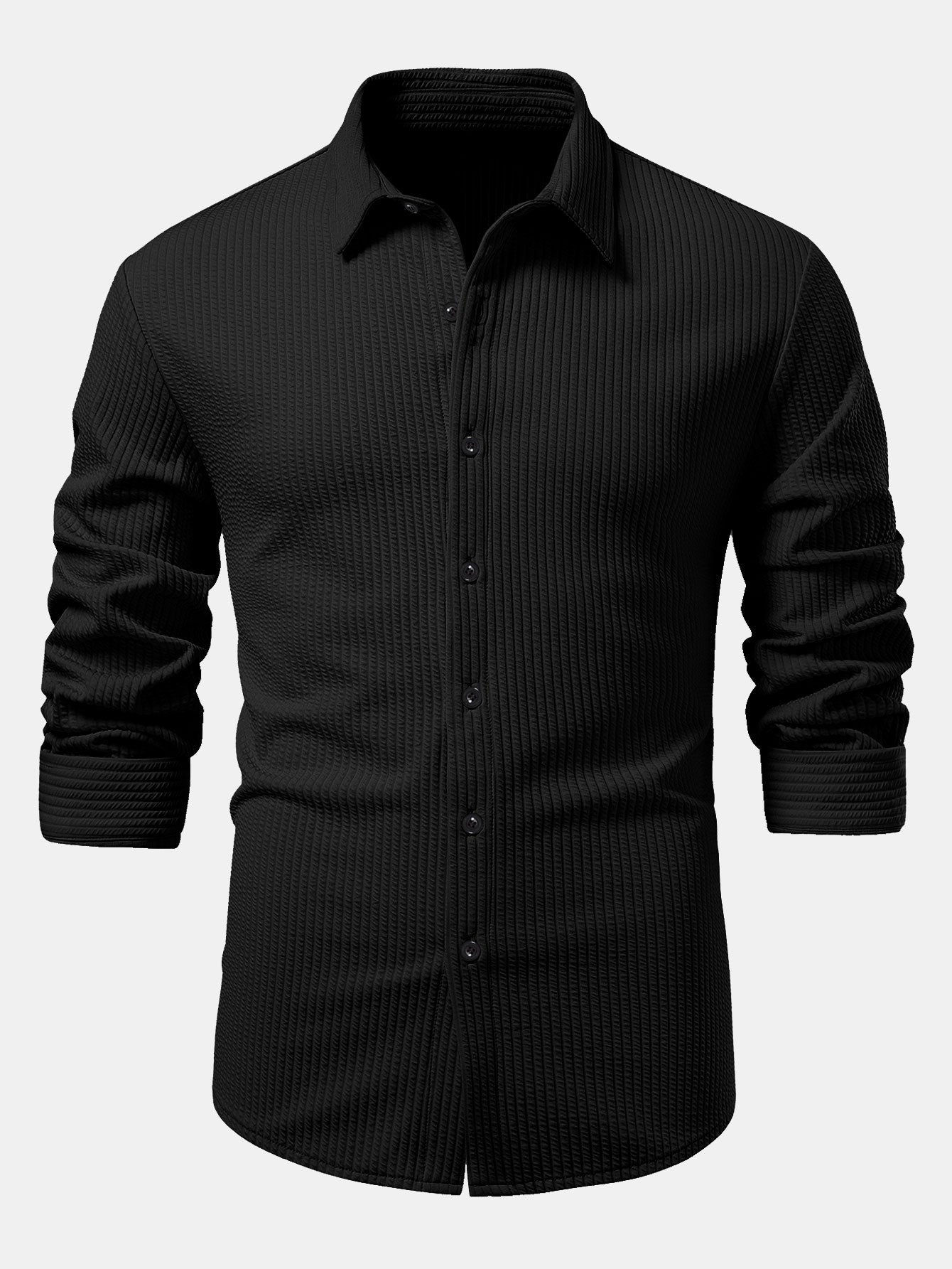 Ribbed muscle fit long sleeve shirt with buttons & ribbed pants