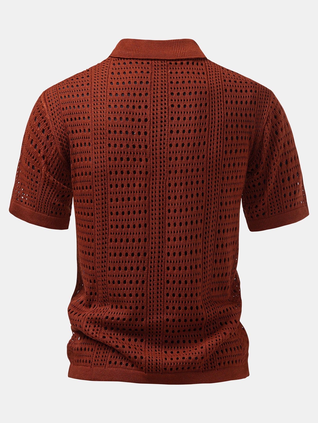 Crochet V-neck polo shirt & straight-leg linen pants