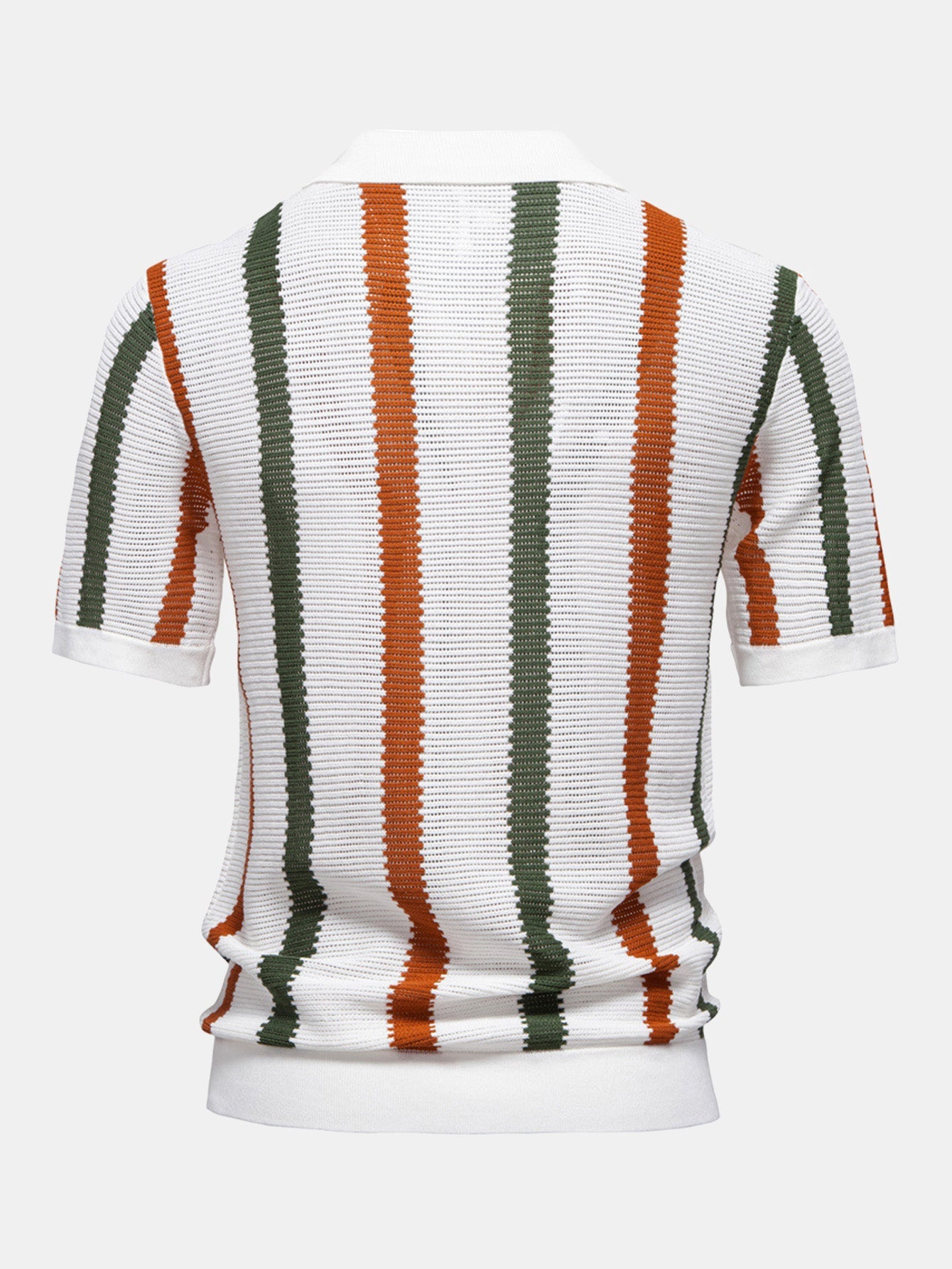 Striped V-neck knit polo shirt & linen pants
