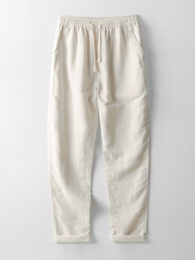 Striped cotton button-down shirt and linen pants
