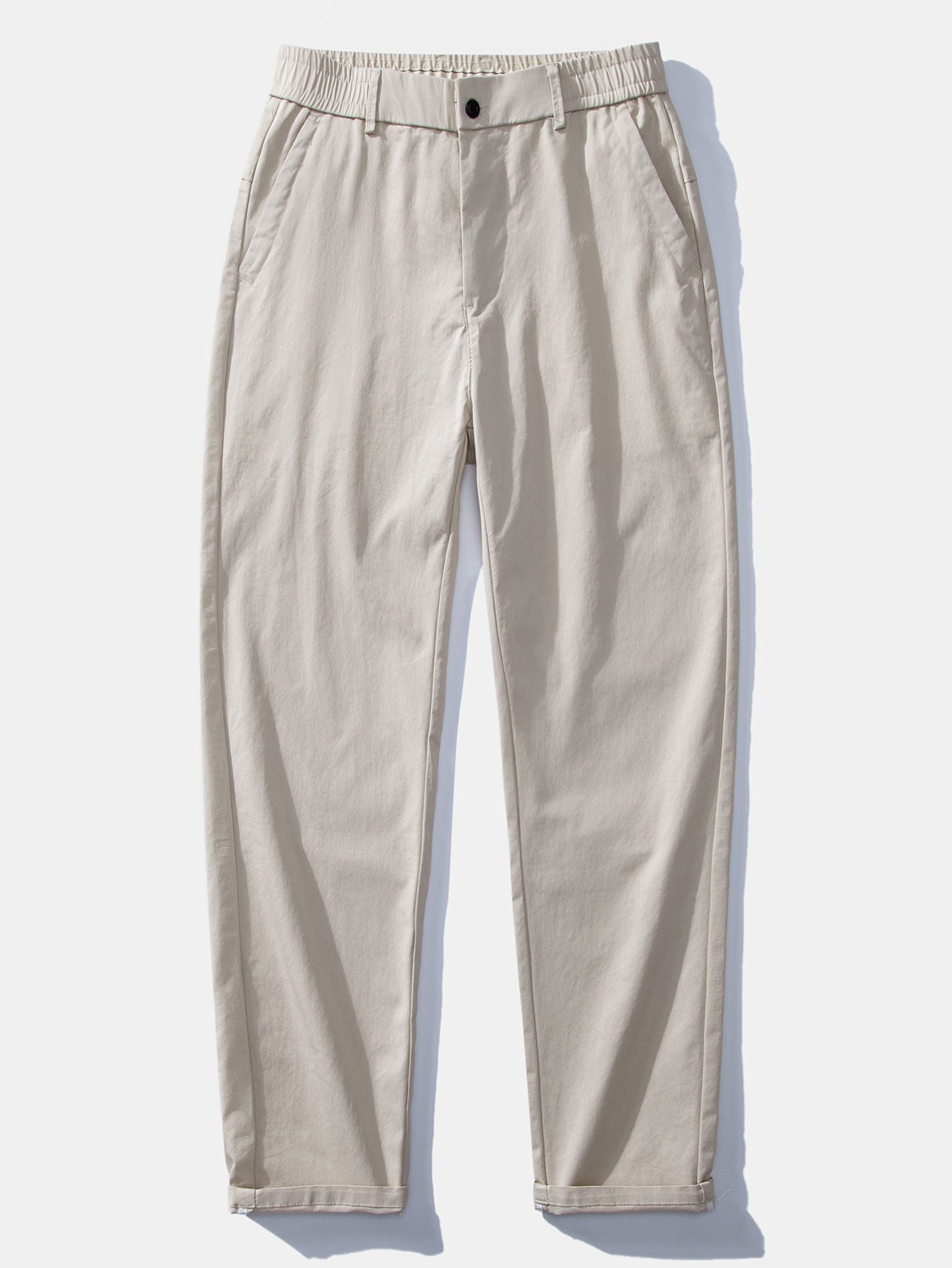 Long-sleeved striped button-down shirt & elastic waist pants