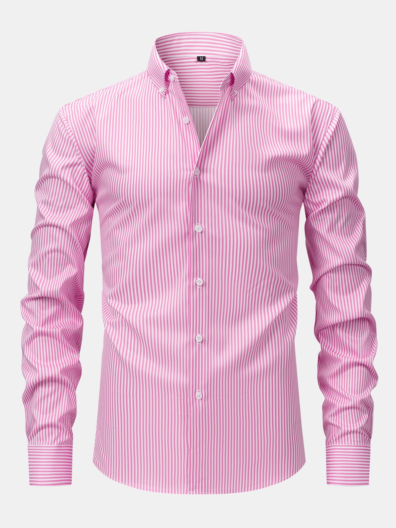 Long-sleeved striped button-down shirt & elastic waist pants