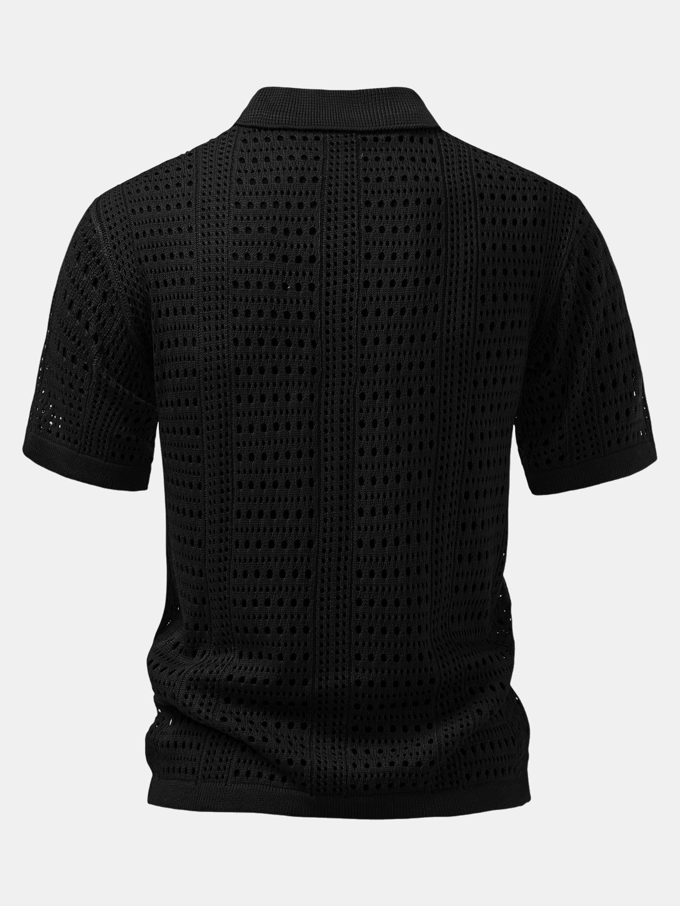 Crochet V-neck polo shirt & straight-leg linen pants