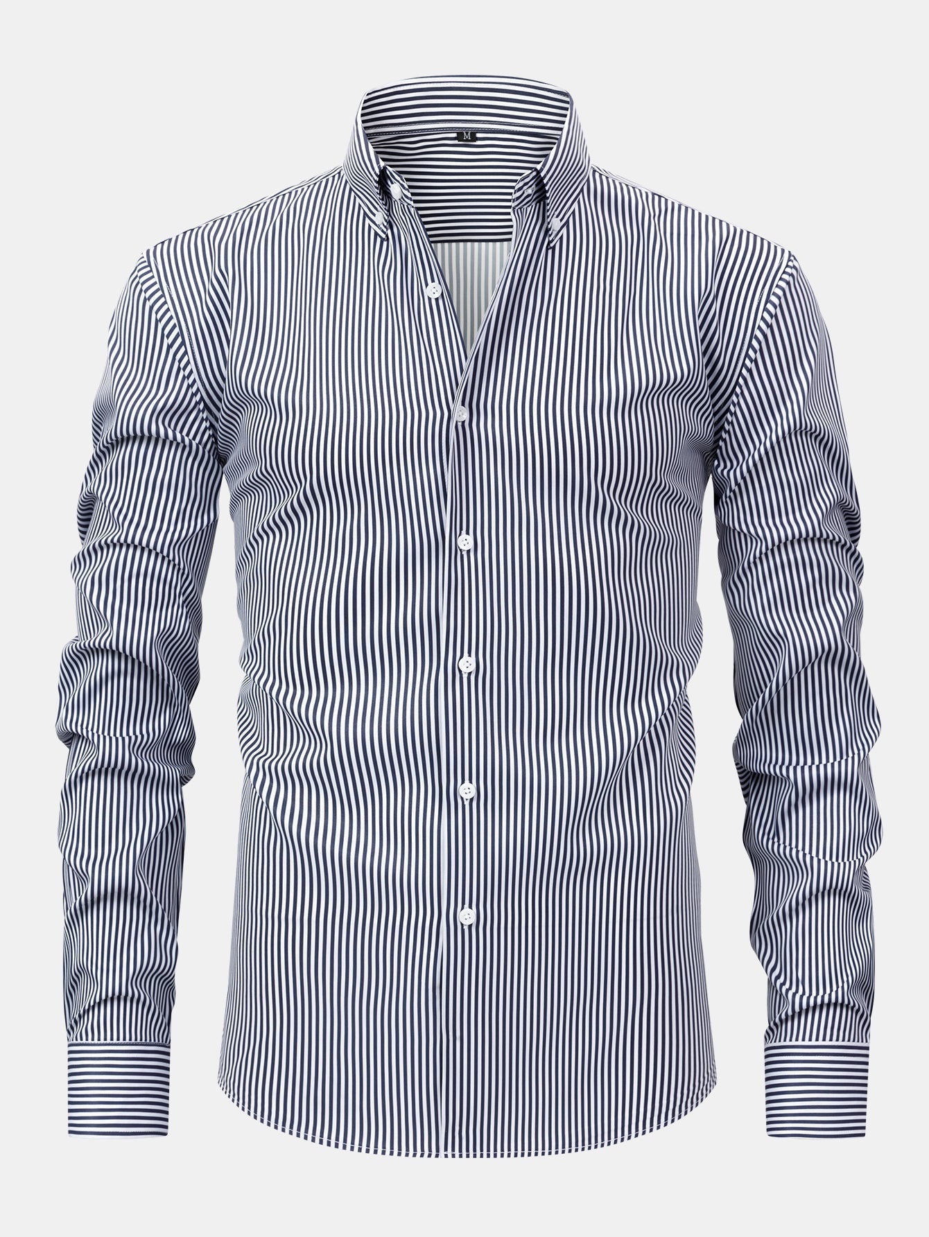 Long-sleeved striped button-down shirt & elastic waist pants