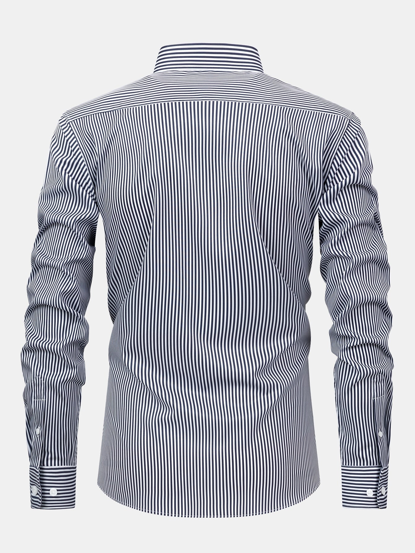 Long-sleeved striped button-down shirt & elastic waist pants