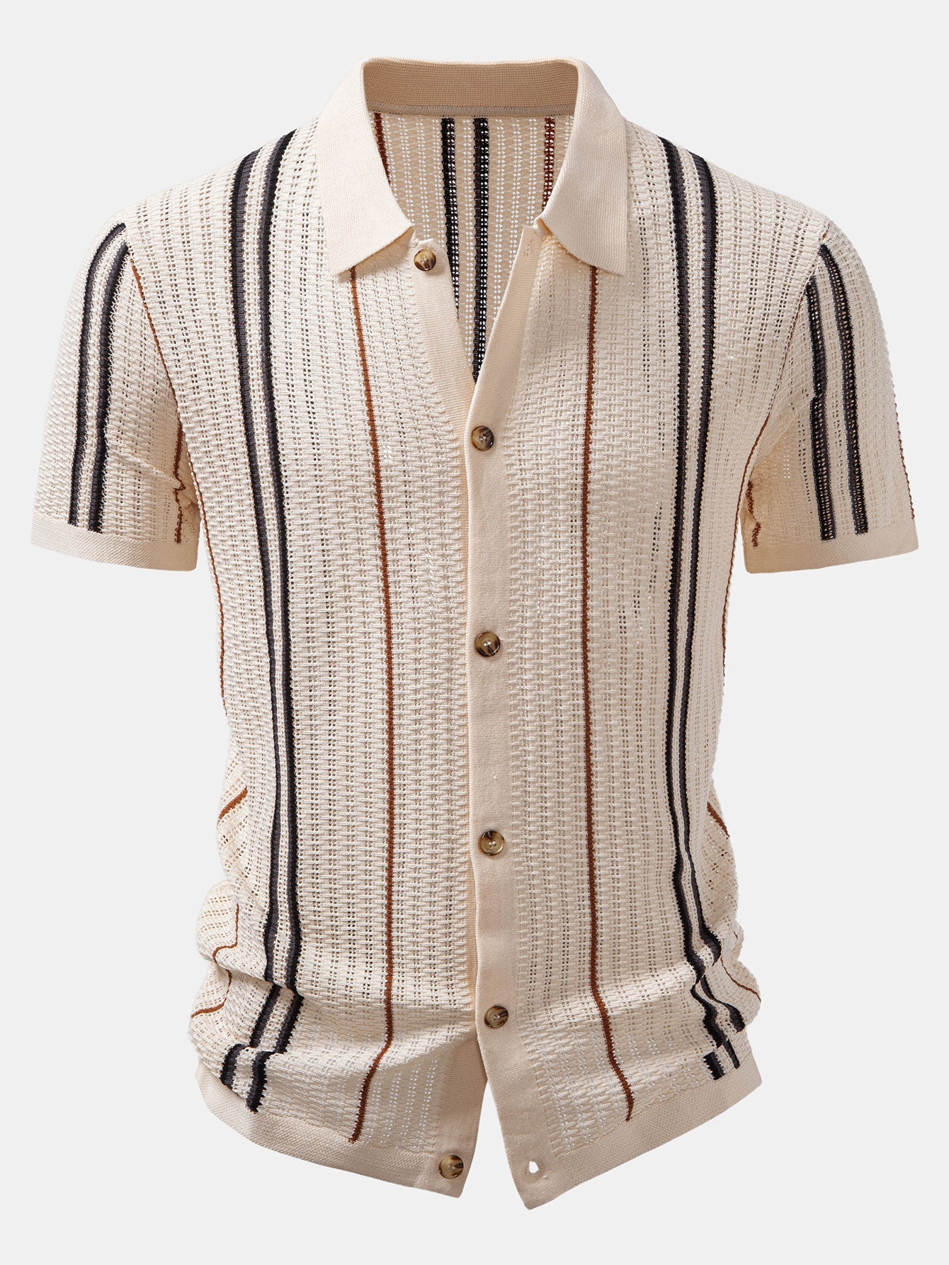 Striped button-up crochet shirt & linen pants