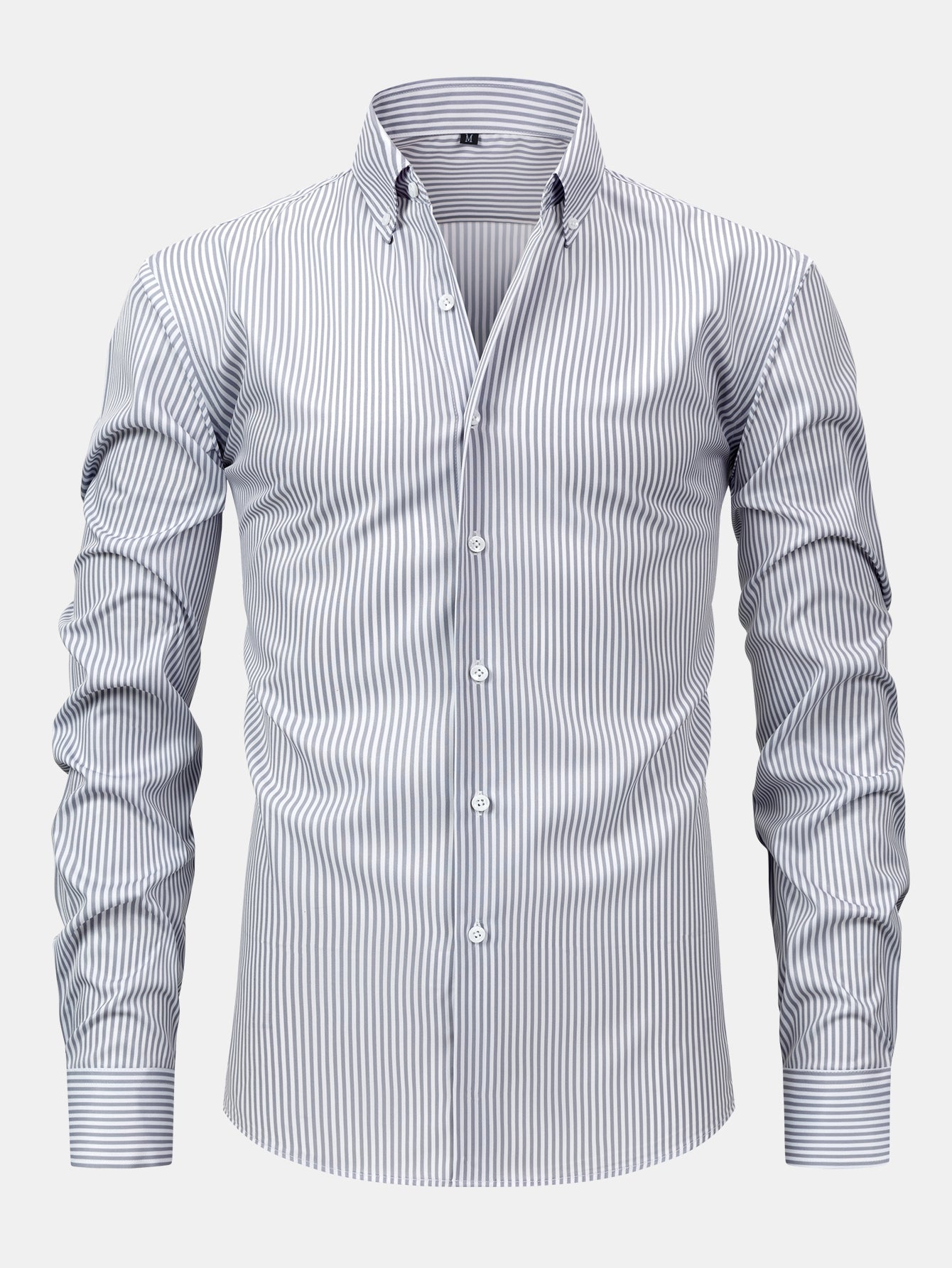 Long-sleeved striped button-down shirt & elastic waist pants