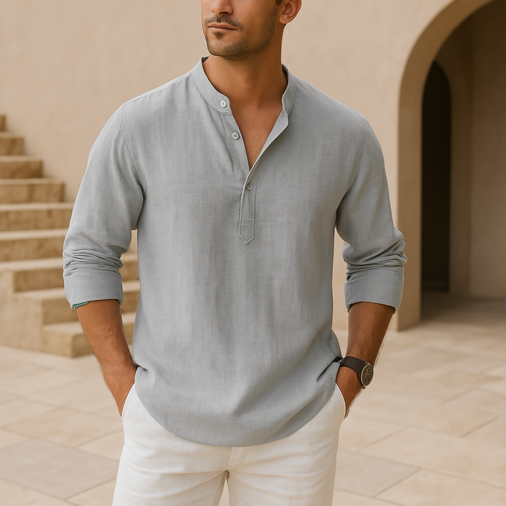 Linen-effect cotton Henley shirt