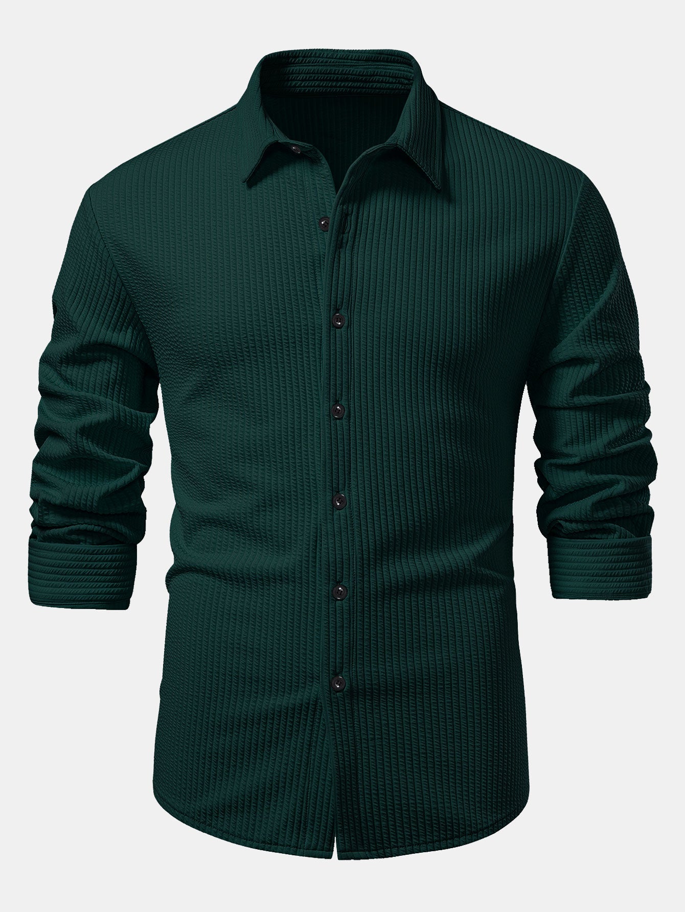 Ribbed muscle fit long sleeve shirt with buttons & ribbed pants