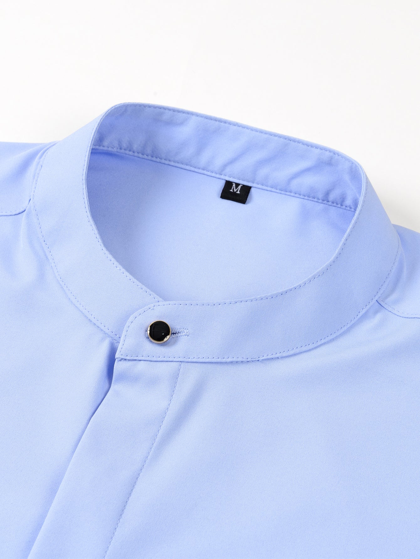 Dress shirt with stand-up collar and hidden anti-wrinkle placket