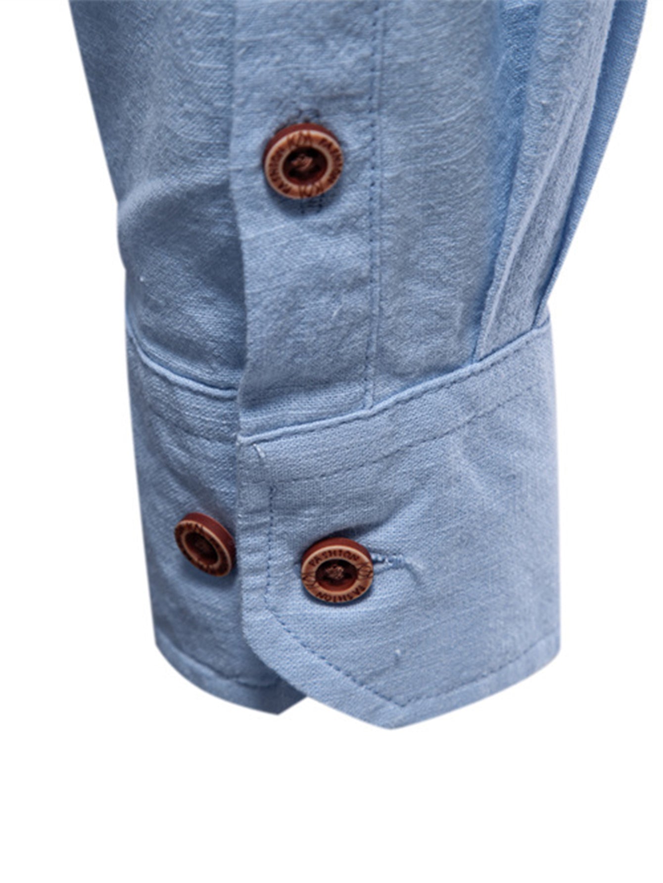 Long-sleeved linen stand-up collar shirt.