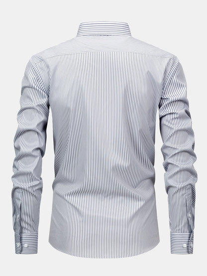 Long-sleeved striped button-down shirt &amp; elastic waist pants