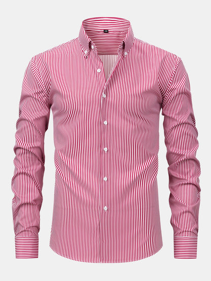 Long-sleeved striped button-down shirt &amp; elastic waist pants