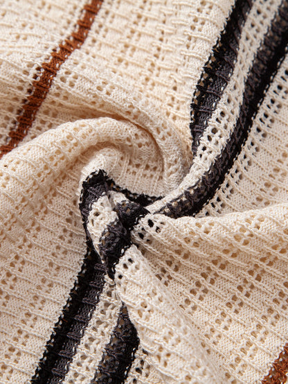 Striped button-up crochet shirt &amp; linen pants