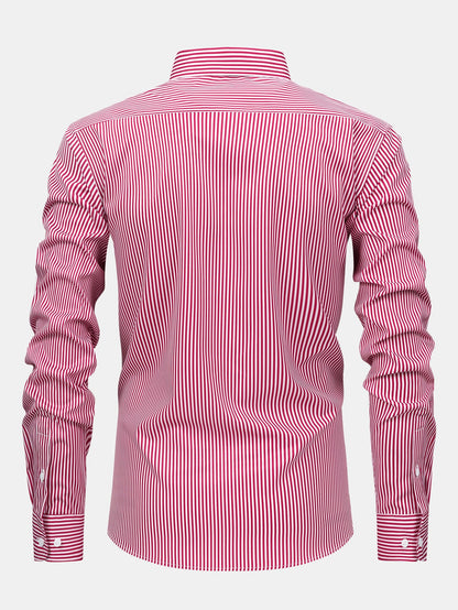 Long-sleeved striped button-down shirt &amp; elastic waist pants