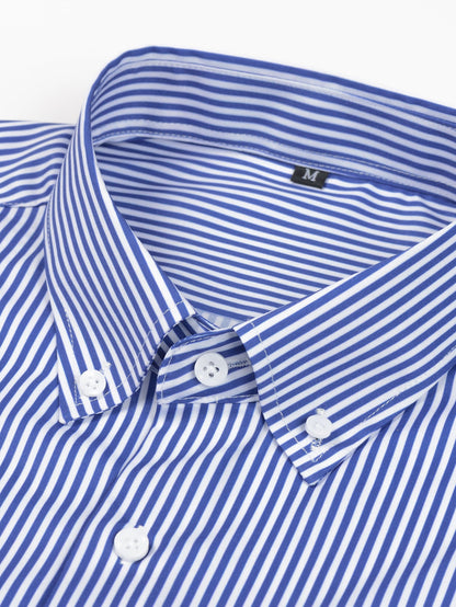 Long-sleeved striped button-down shirt &amp; elastic waist pants