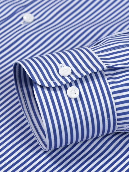 Long-sleeved striped button-down shirt &amp; elastic waist pants