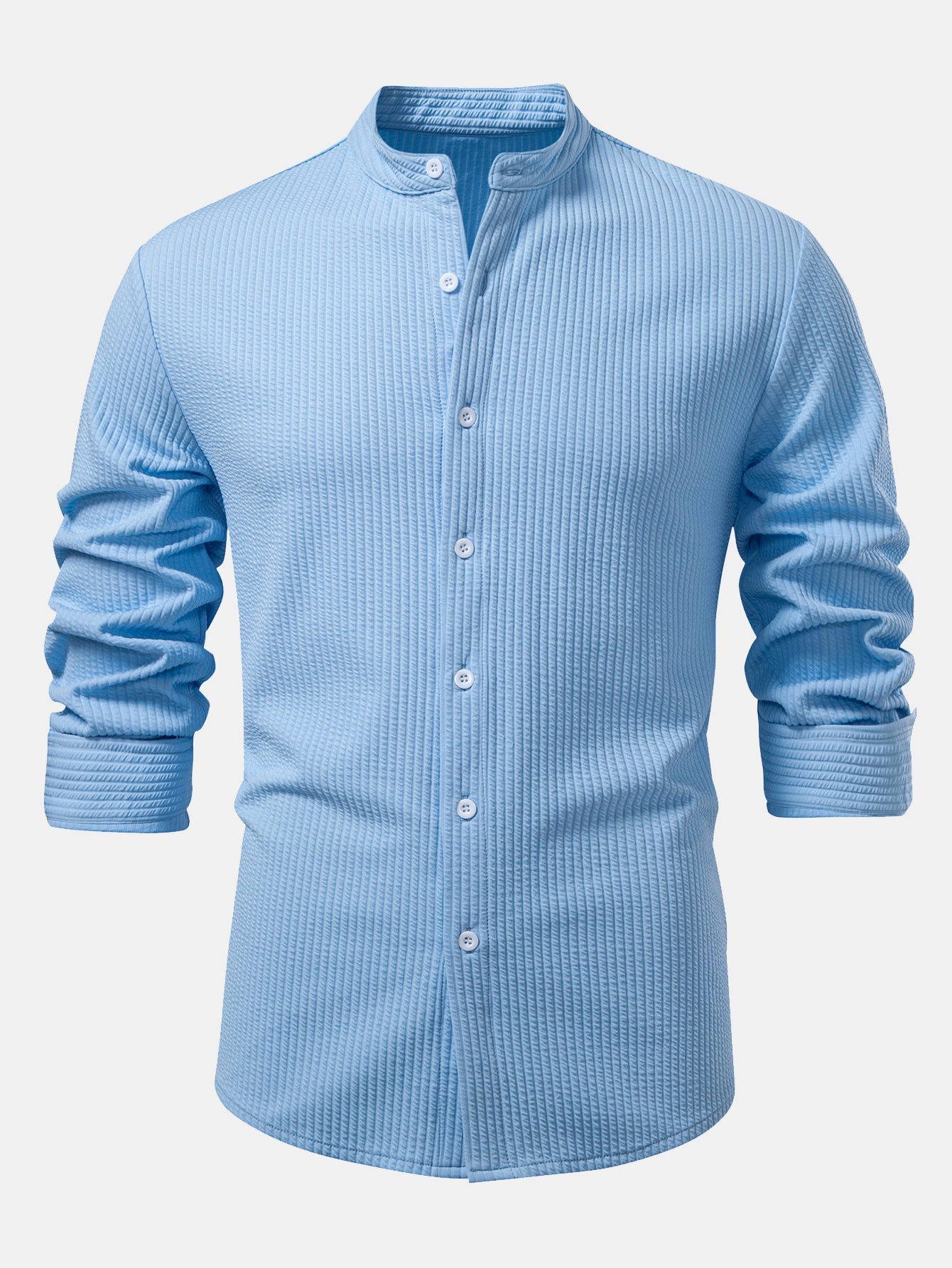Long sleeve ribbed stand-up collar shirt