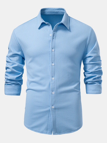 Ribbed muscle fit long sleeve shirt with buttons &amp; ribbed pants