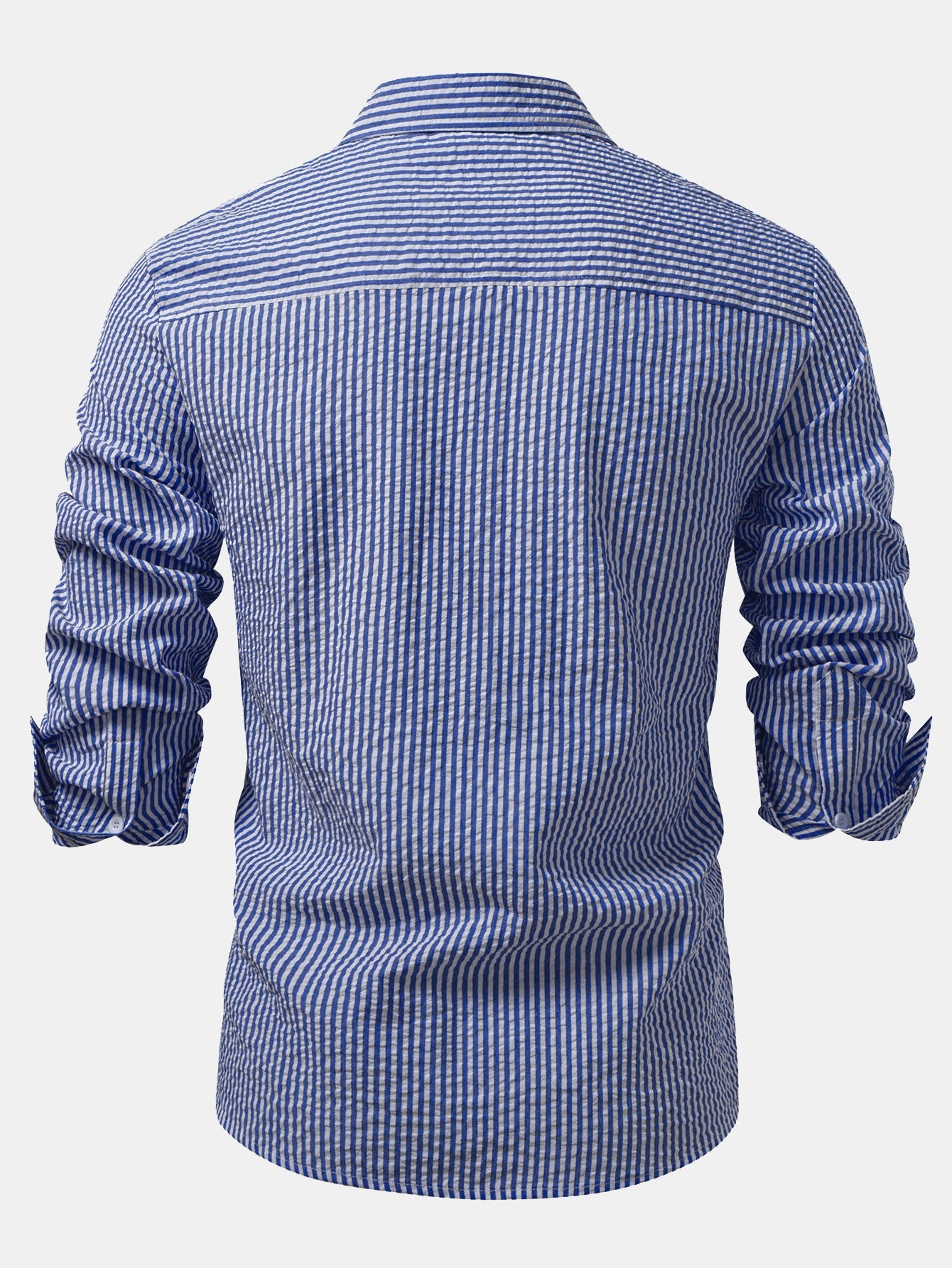 Seersucker Striped Button Up Shirt &amp; Straight Leg Linen Pants