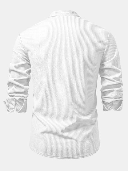 Ribbed Muscle Fit Long Sleeve Shirt with Stand Collar &amp; Ribbed Pants