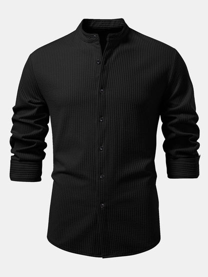 Long sleeve ribbed stand-up collar shirt