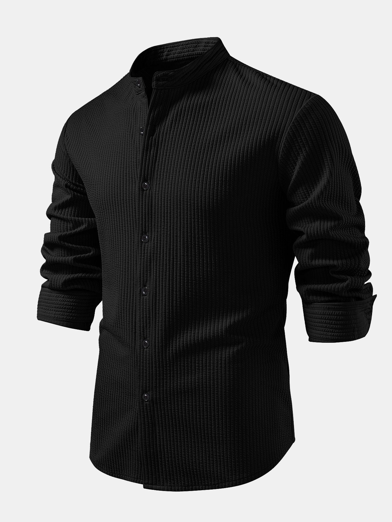 Long sleeve ribbed stand-up collar shirt