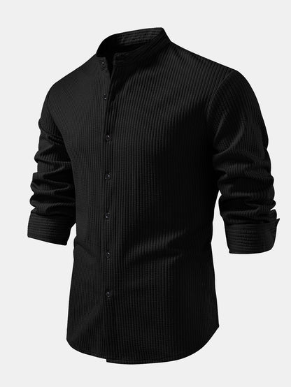 Long sleeve ribbed stand-up collar shirt