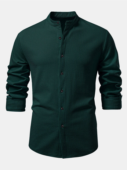 Ribbed Muscle Fit Long Sleeve Shirt with Stand Collar &amp; Ribbed Pants