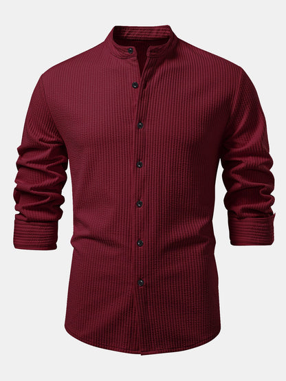 Long sleeve ribbed stand-up collar shirt
