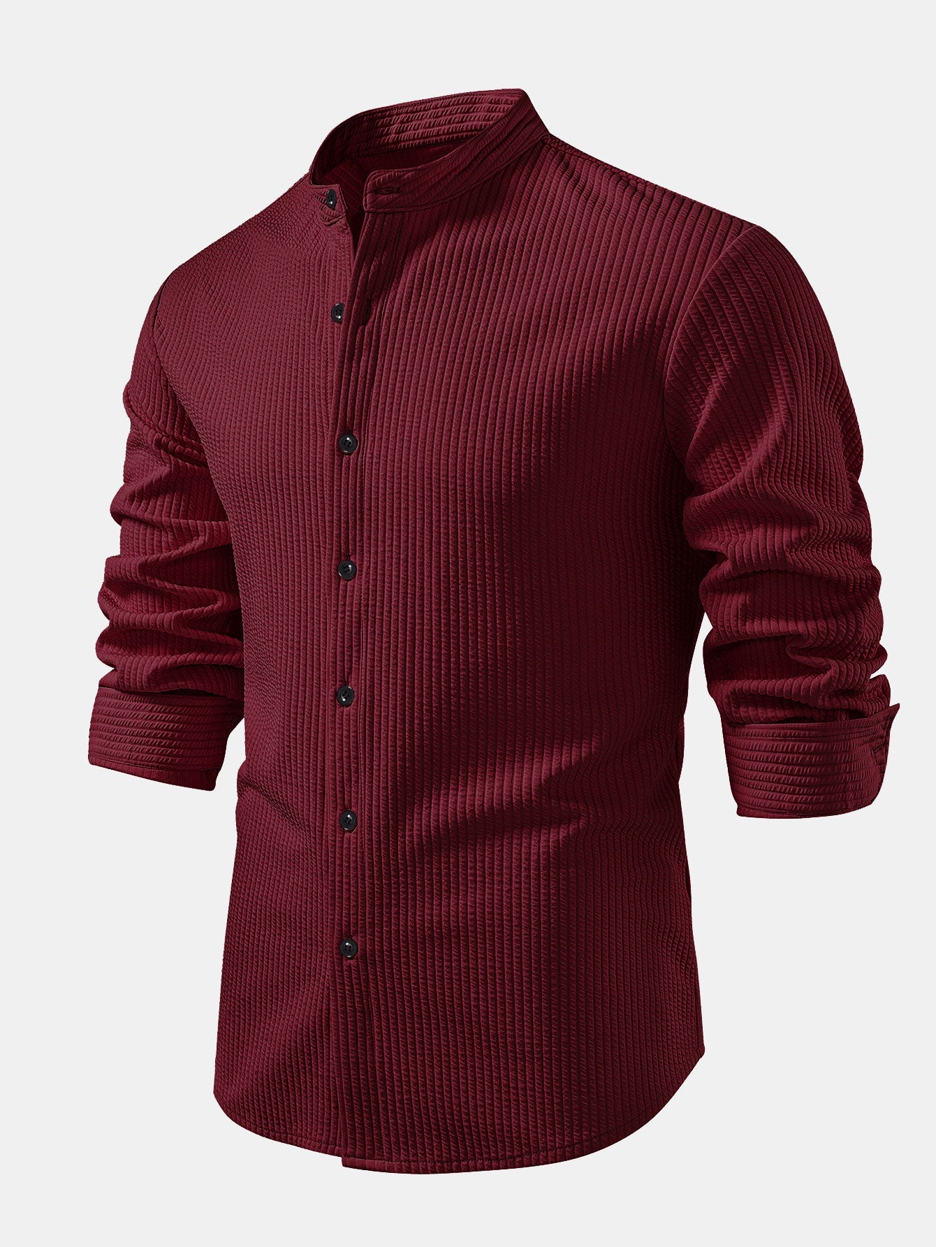Long sleeve ribbed stand-up collar shirt