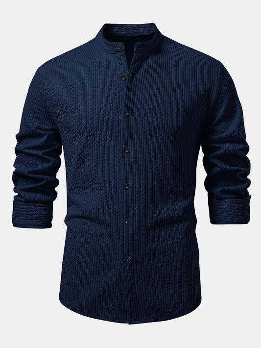 Long sleeve ribbed stand-up collar shirt