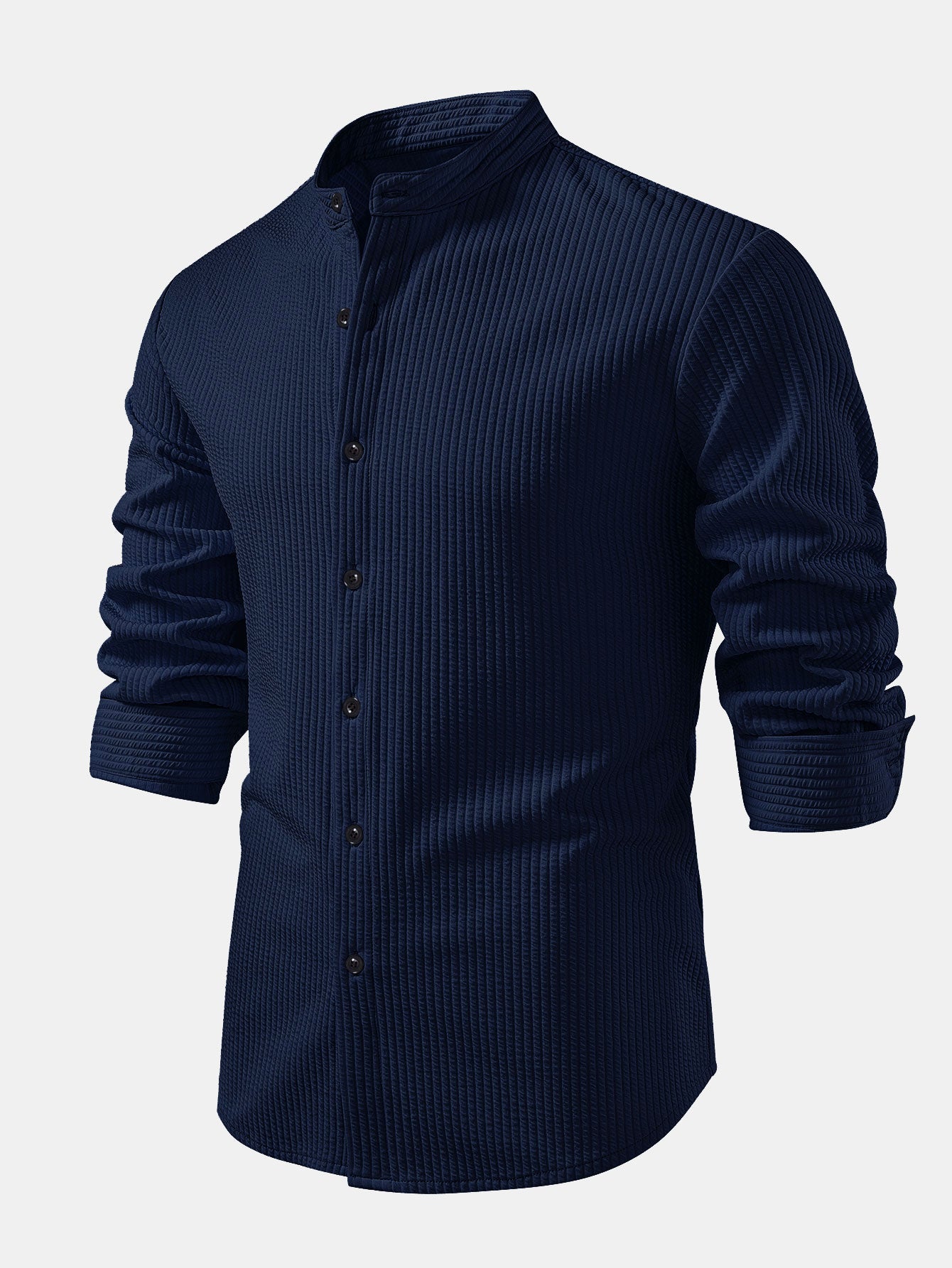 Long sleeve ribbed stand-up collar shirt