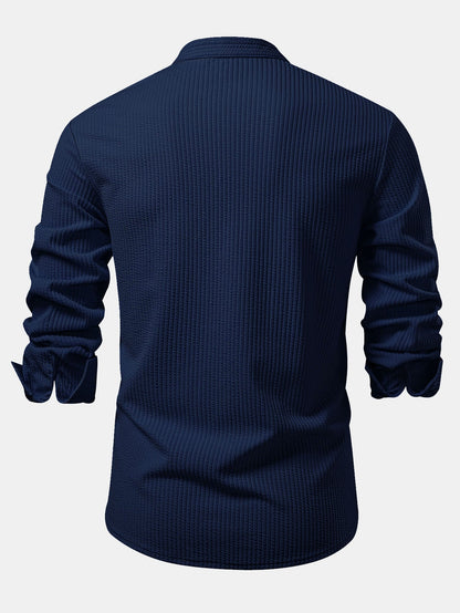 Long sleeve ribbed stand-up collar shirt