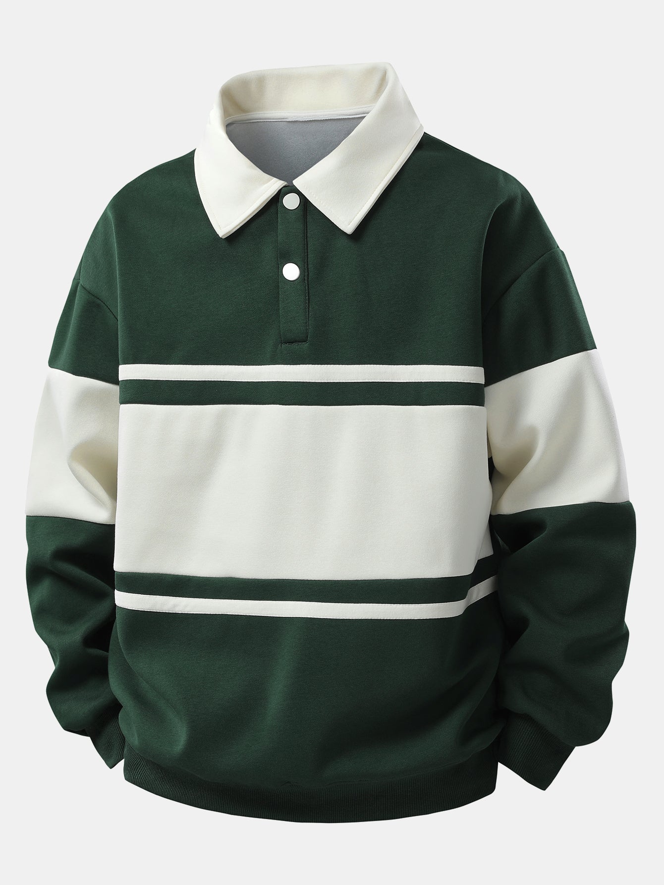 Moletom Polo Patchwork com Blocos de Cor e Caimento Relaxado