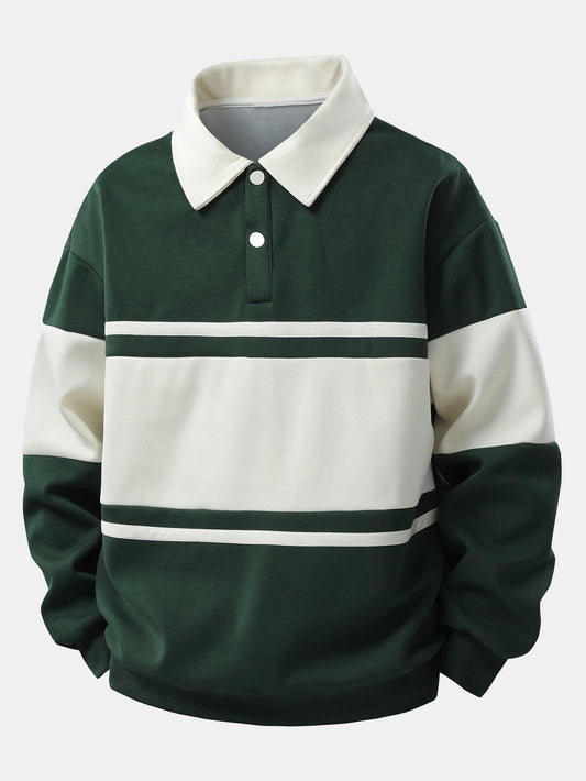 Moletom Polo Patchwork com Blocos de Cor e Caimento Relaxado