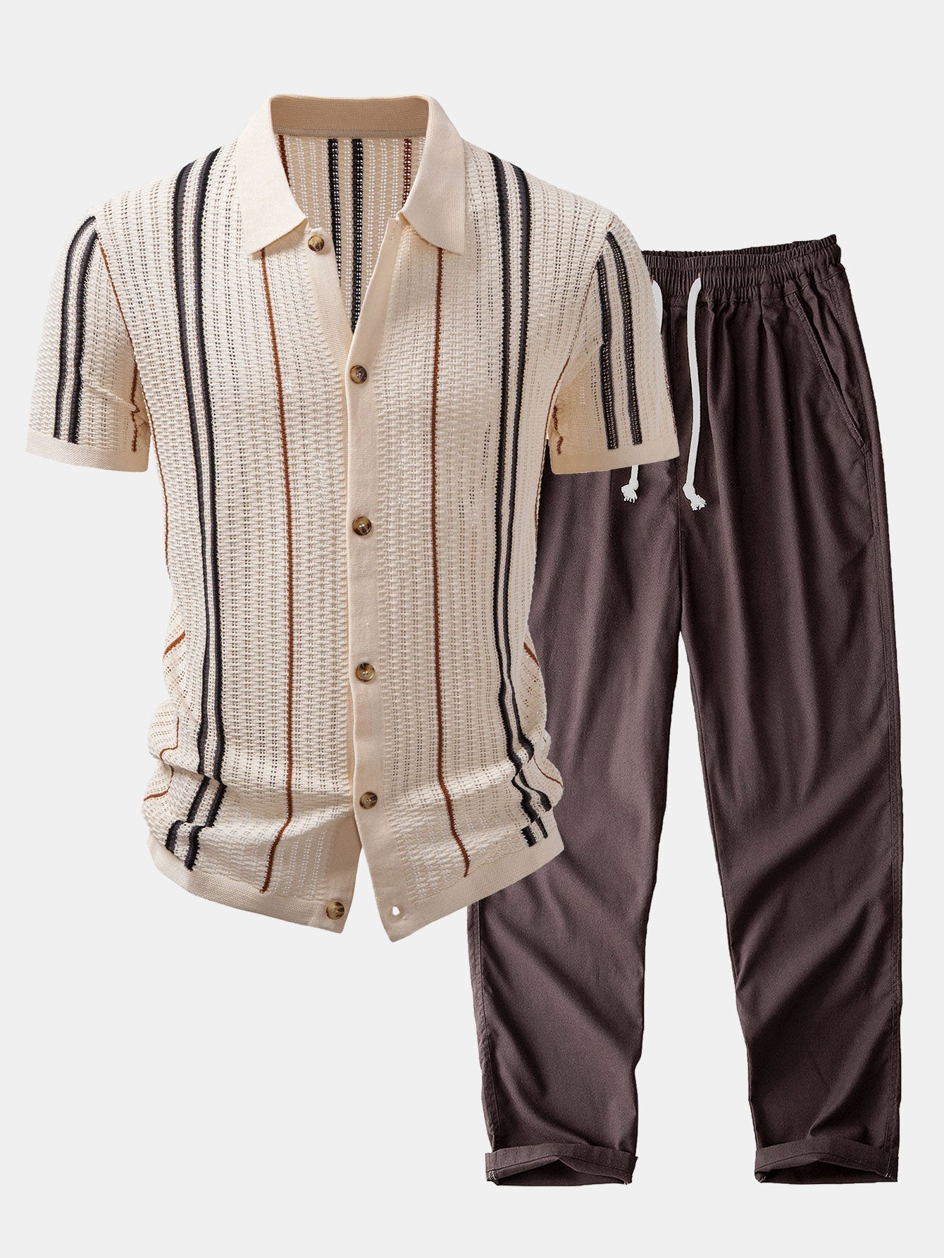 Striped button-up crochet shirt &amp; linen pants