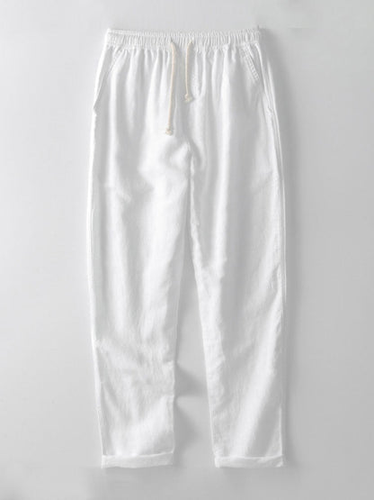 Seersucker Striped Button Up Shirt &amp; Straight Leg Linen Pants
