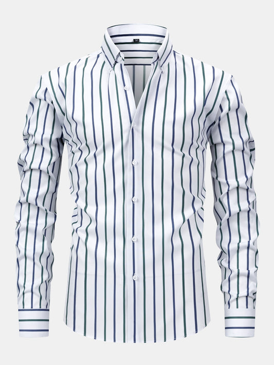 Striped button-down long-sleeved shirt