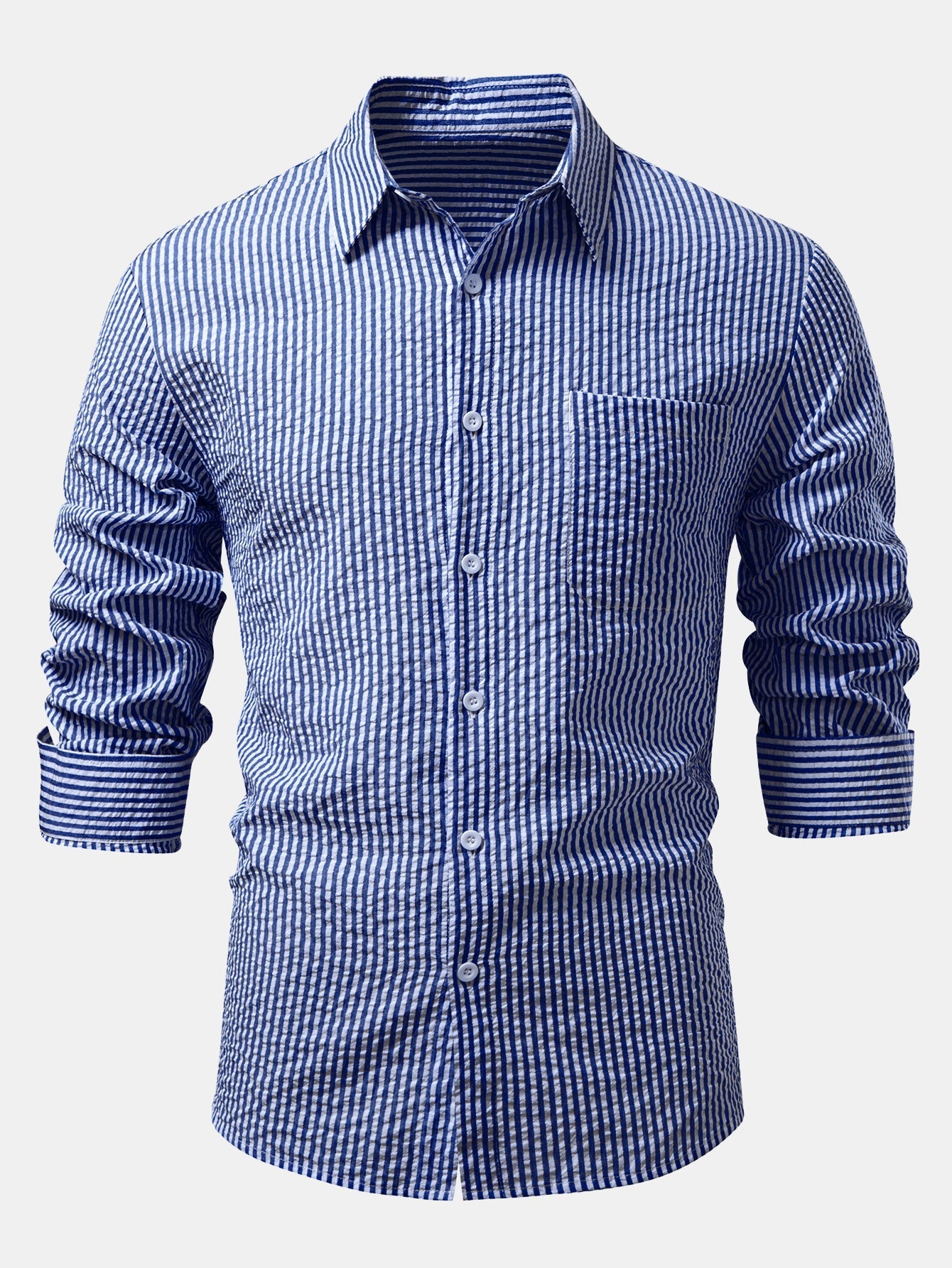 Seersucker Striped Button Up Shirt &amp; Straight Leg Linen Pants