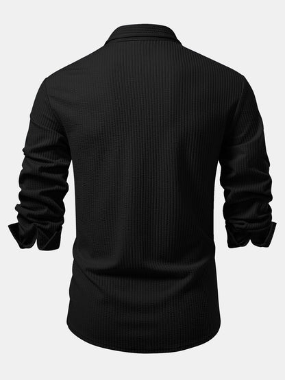 Ribbed muscle fit long sleeve shirt with buttons &amp; ribbed pants