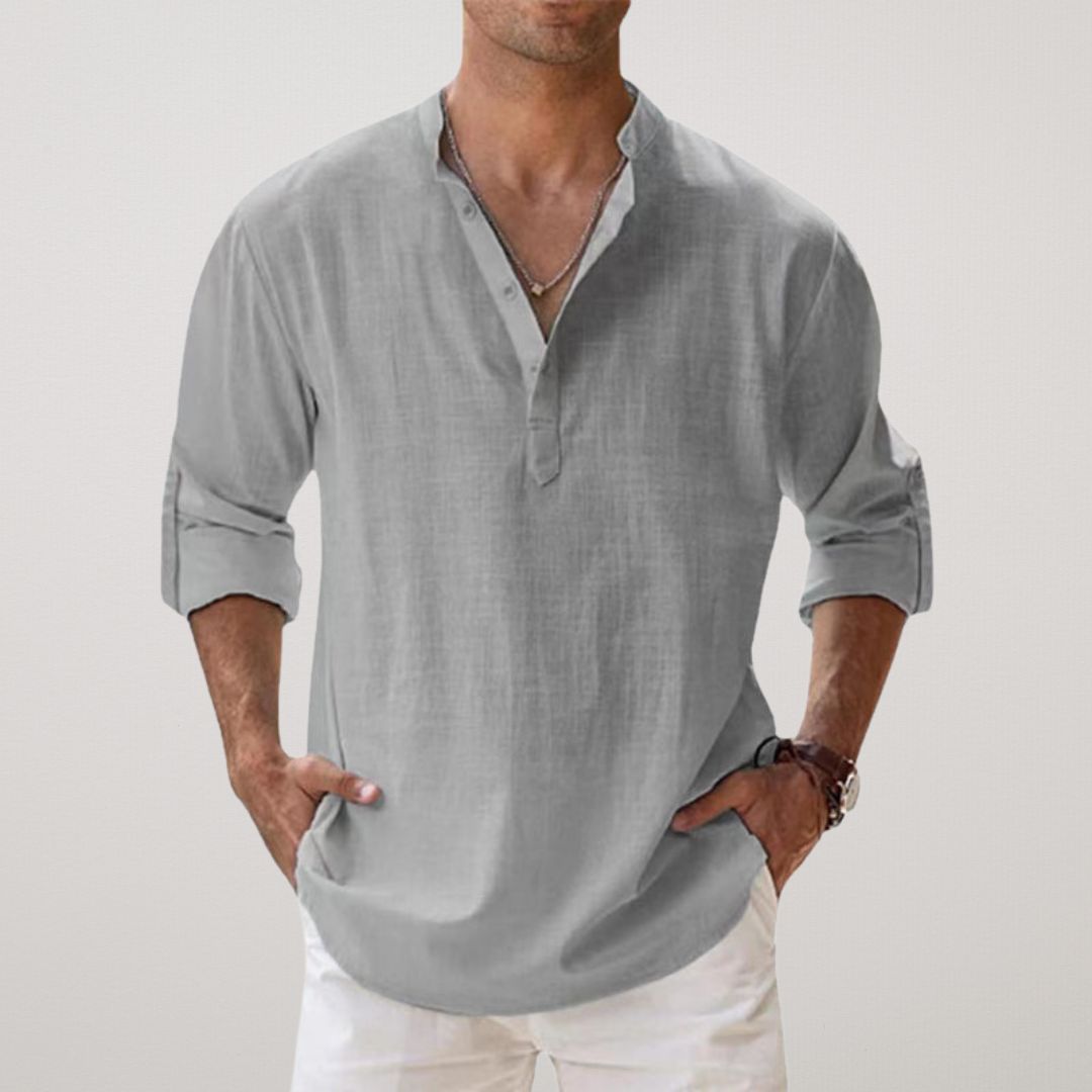 Linen-effect cotton Henley shirt