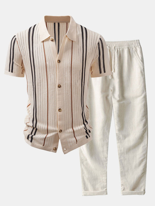 Striped button-up crochet shirt &amp; linen pants