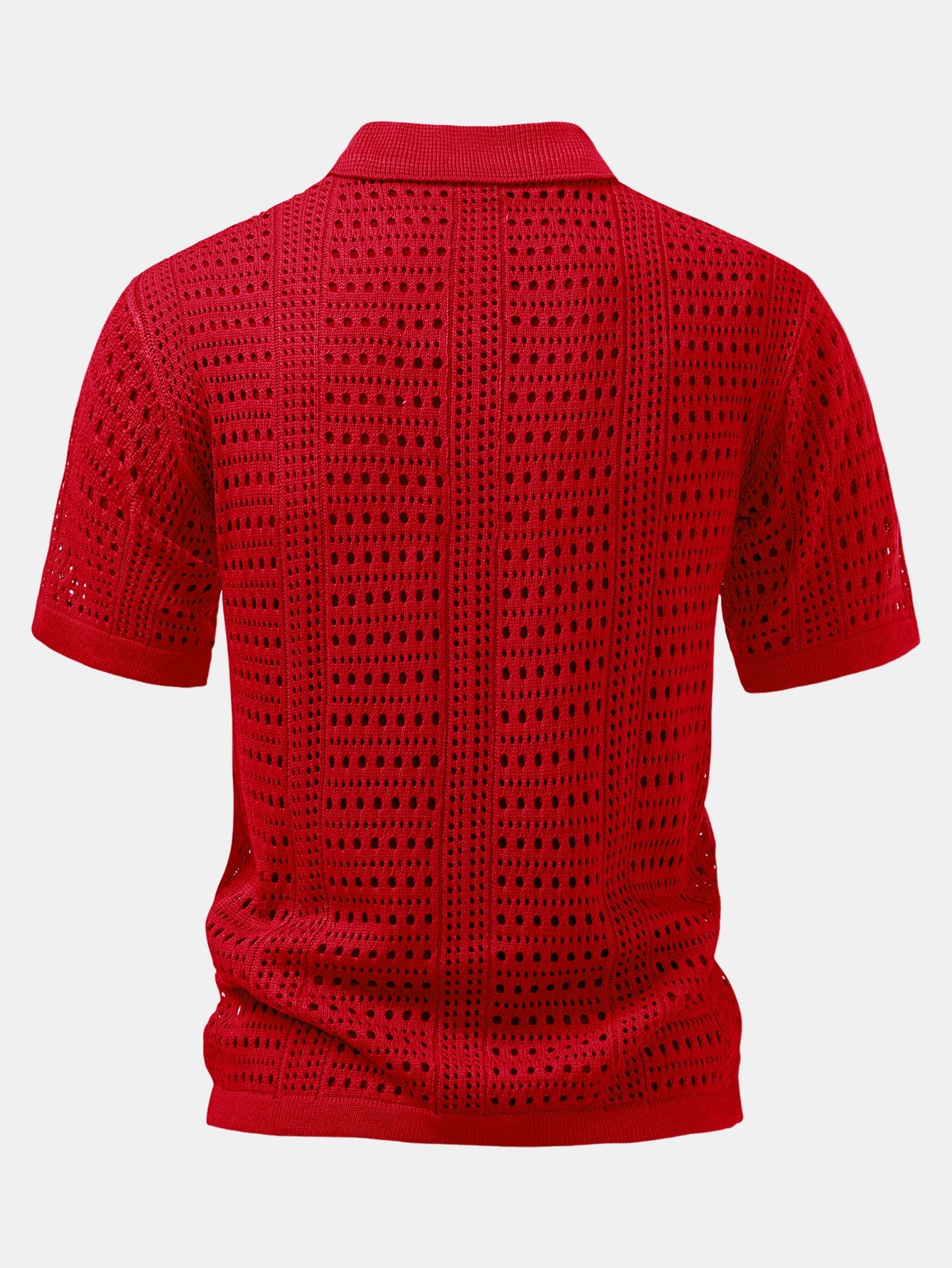Crochet V-neck polo shirt &amp; straight-leg linen pants